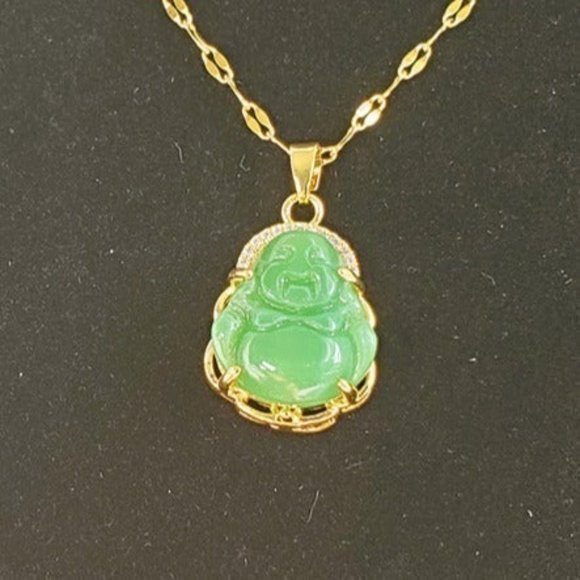 14K Gold Womens Green Jade Buddha Necklace 1ct Diamond Jewelry 14 Karat Buddah - Picture 5 of 5